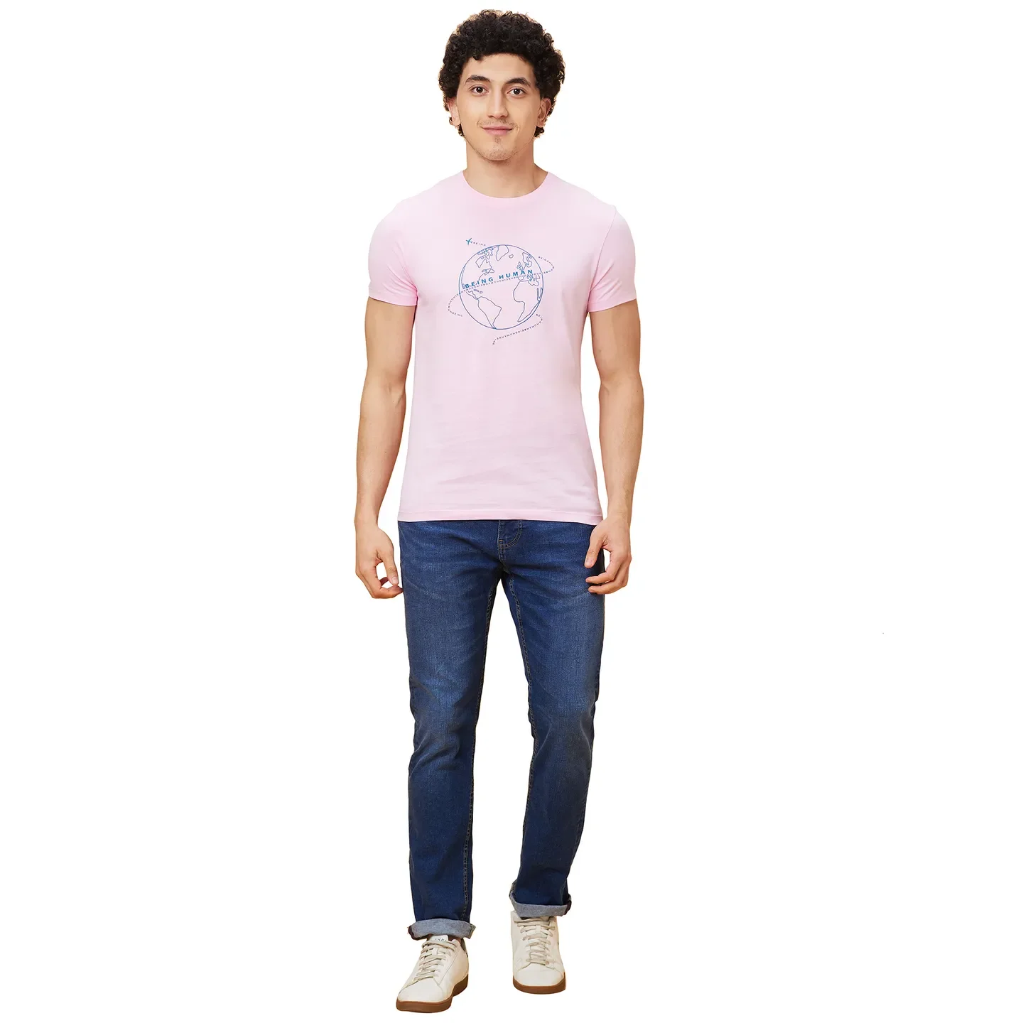 Light Pink Regular Fit Round Neck Men's T-Shirt by Being Human Clothing - Image 5