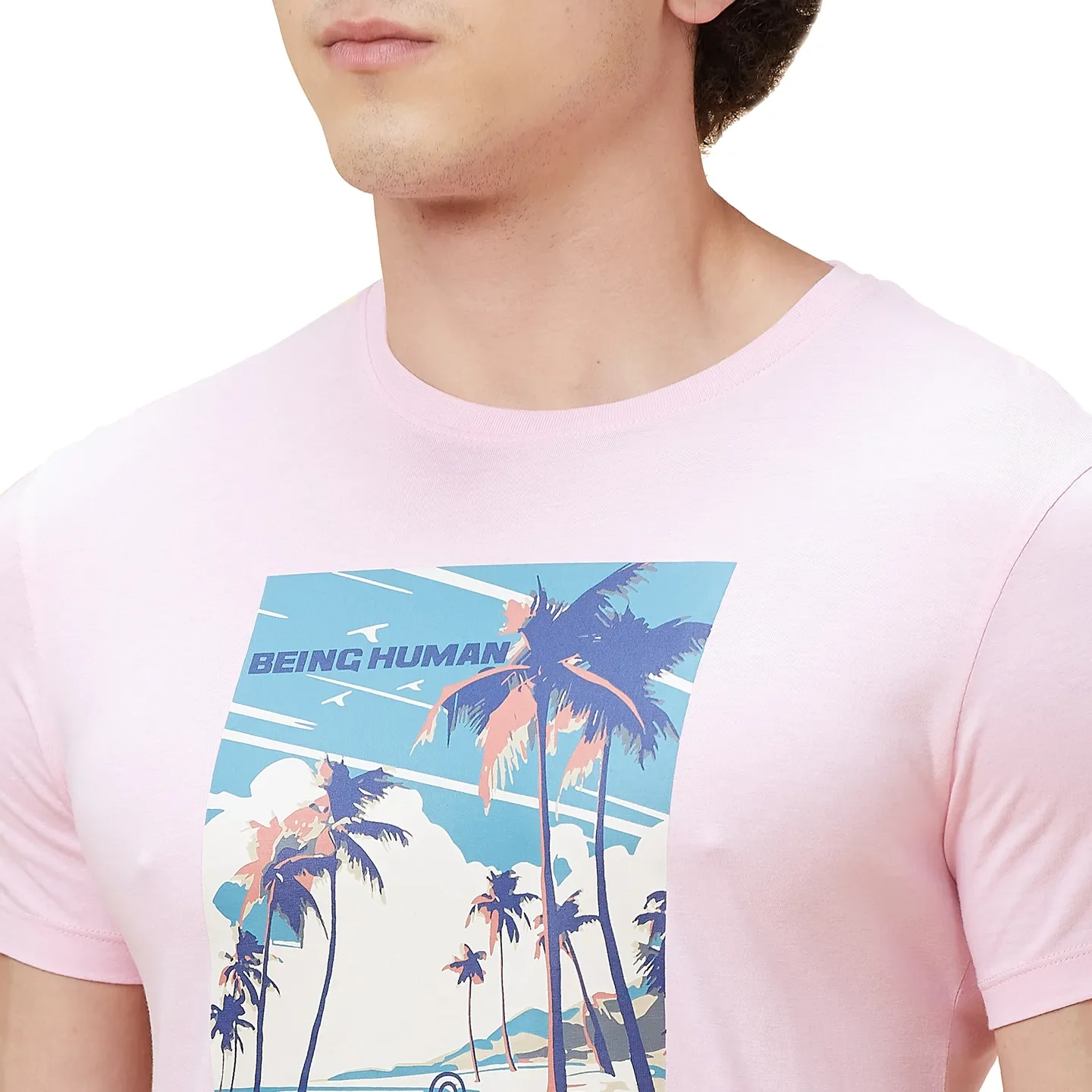 Light Pink Regular Fit Round Neck Men's T-Shirt by Being Human Clothing - Image 5