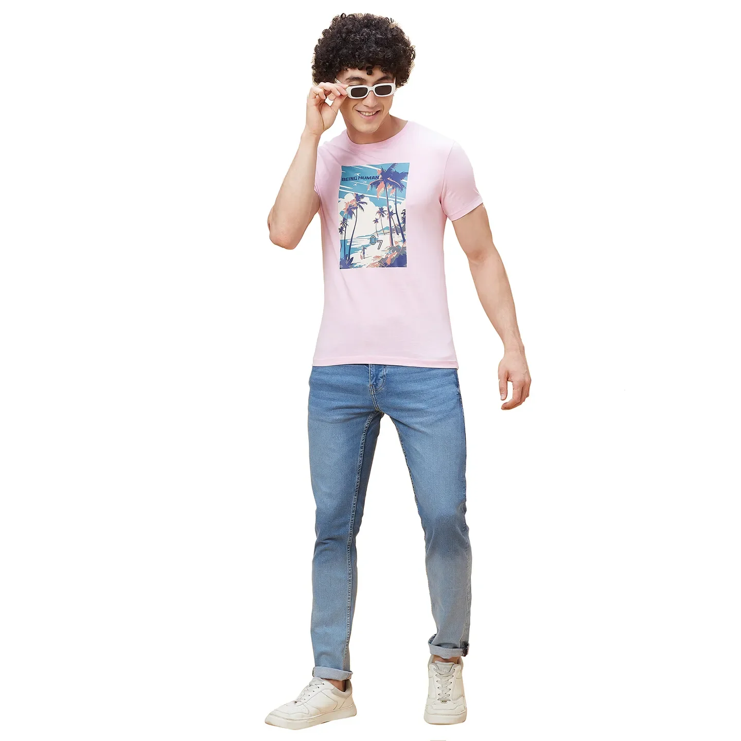 Light Pink Regular Fit Round Neck Men's T-Shirt by Being Human Clothing - Image 6