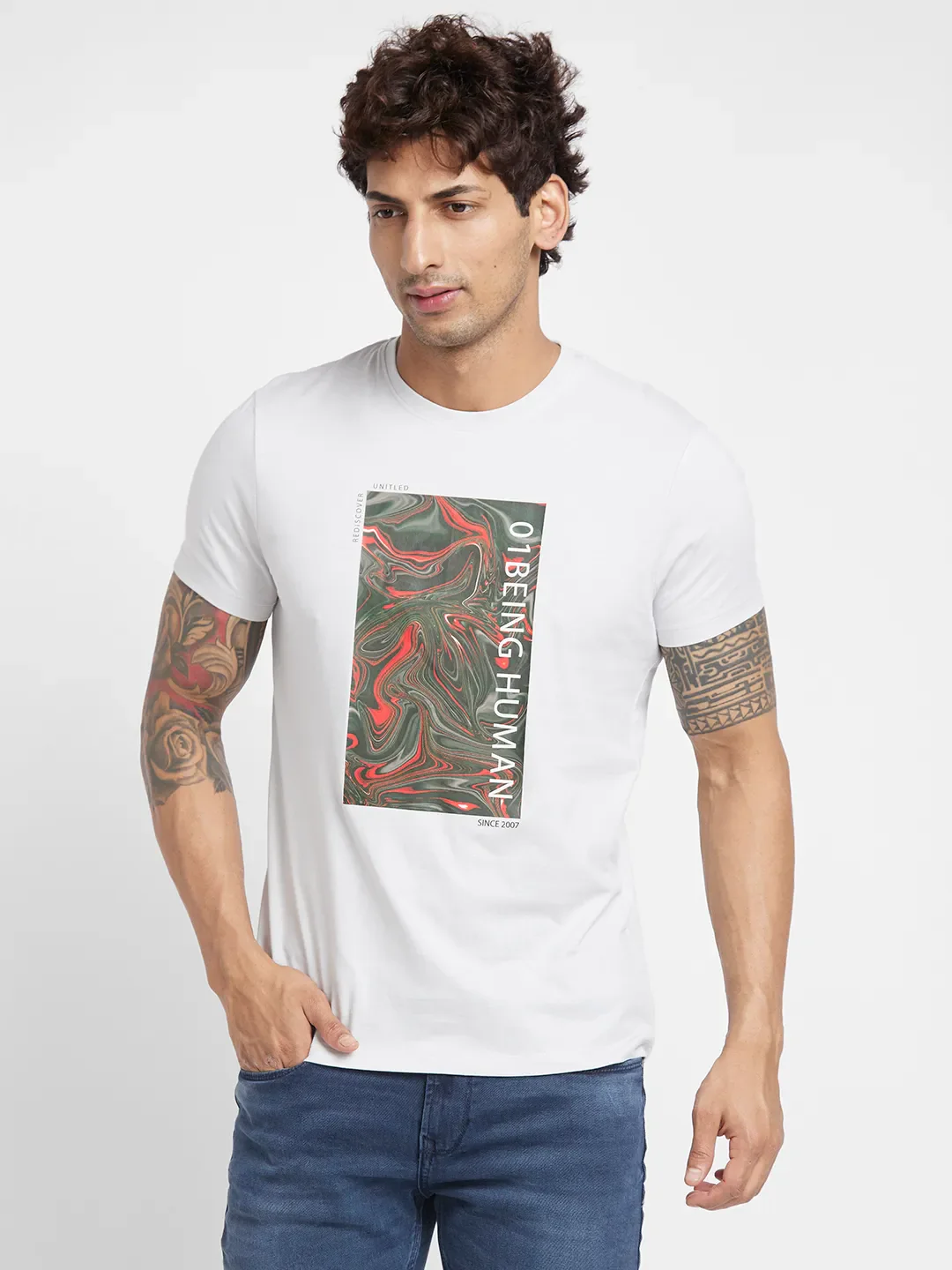 White Regular Fit Men's Short Sleeves T-Shirt by Being Human Clothing