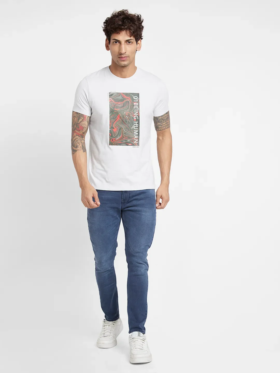 White Regular Fit Men's Short Sleeves T-Shirt by Being Human Clothing - Image 2