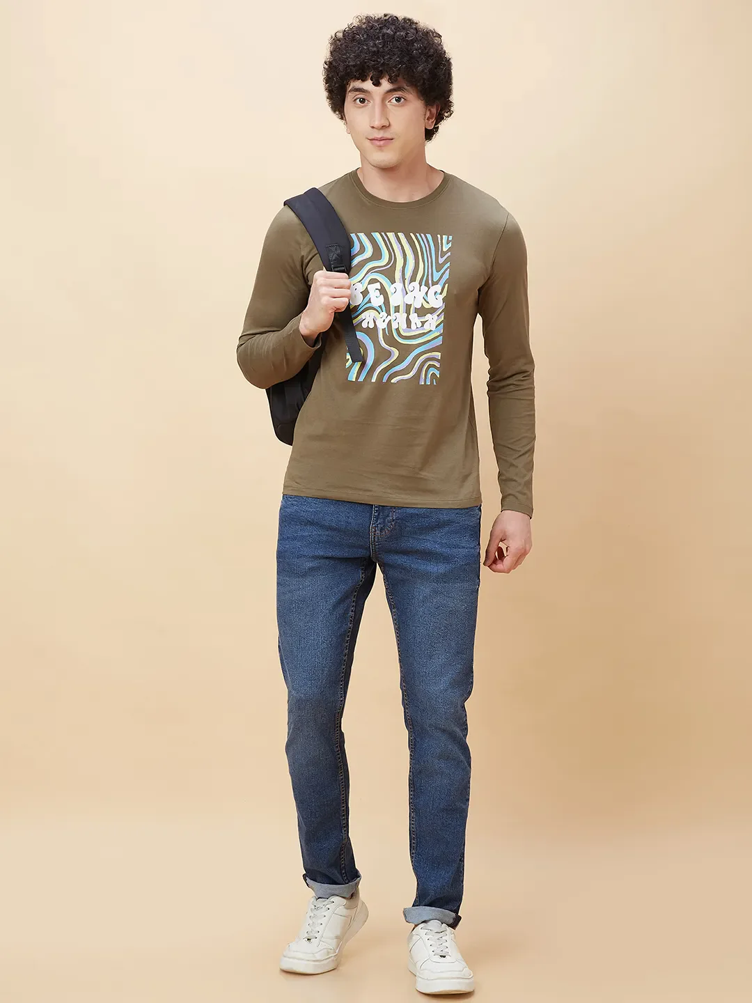 Green Regular Fit Men's Long Sleeves T-Shirt by Being Human Clothing