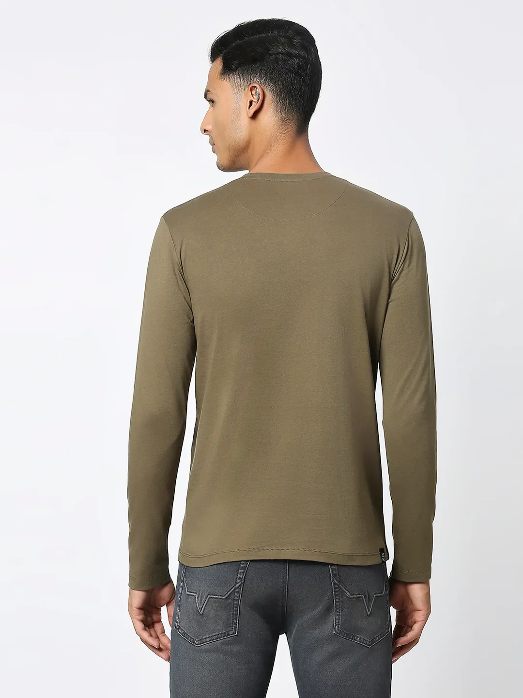 Green Regular Fit Men's Long Sleeves T-Shirt by Being Human Clothing - Image 3