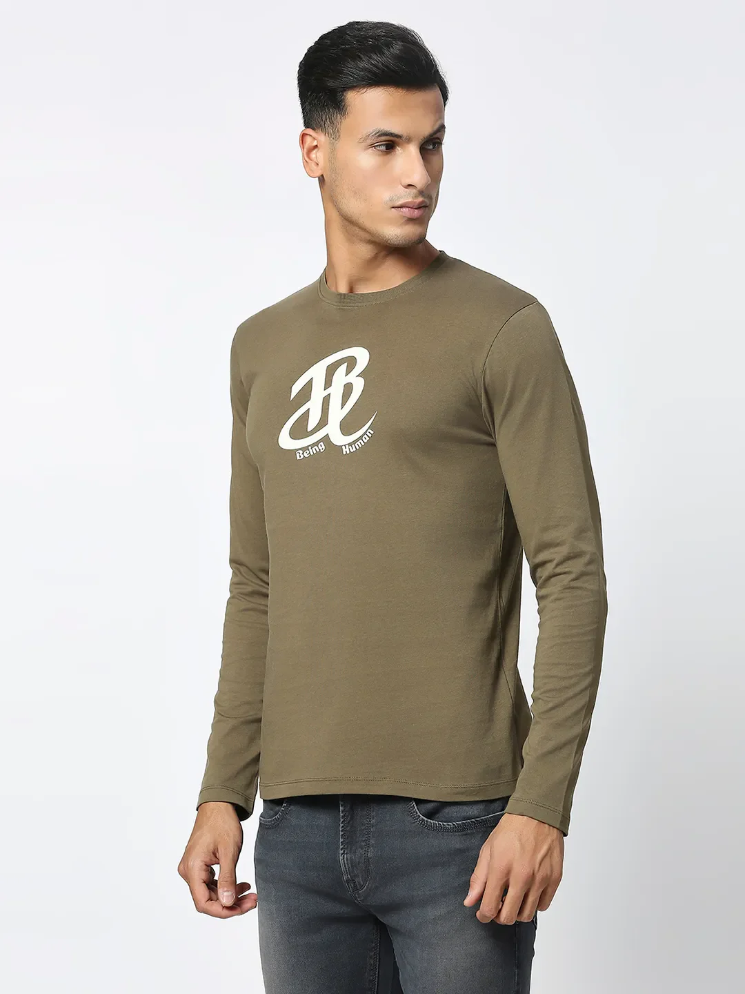 Green Regular Fit Men's Long Sleeves T-Shirt by Being Human Clothing - Image 5
