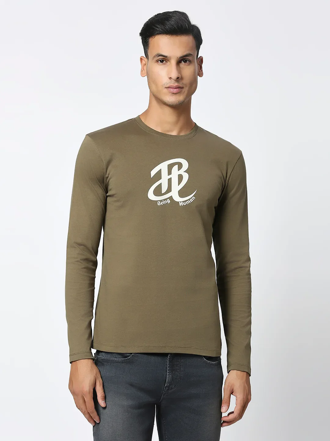 Green Regular Fit Men's Long Sleeves T-Shirt by Being Human Clothing - Image 6