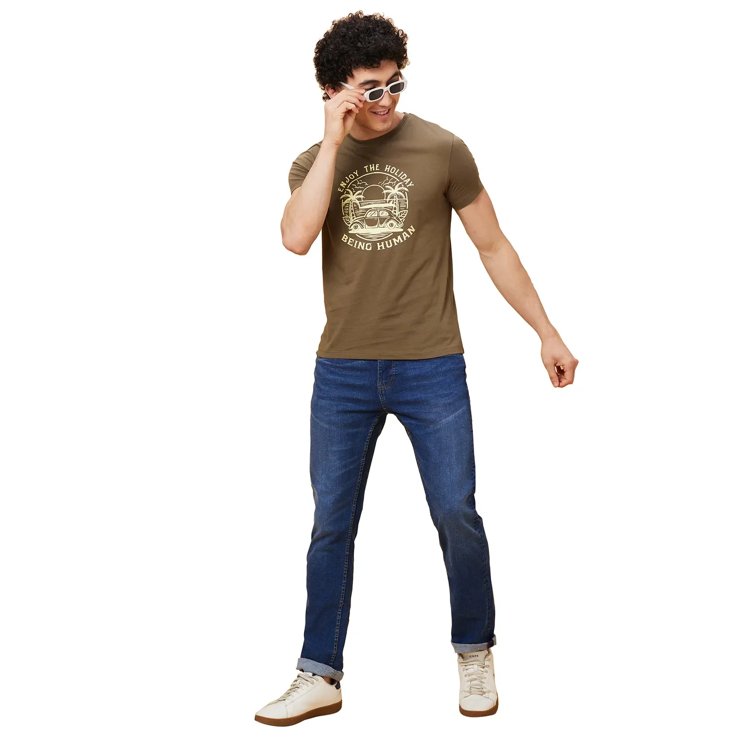 Green Regular Fit Men's Short Sleeves T-Shirt by Being Human Clothing