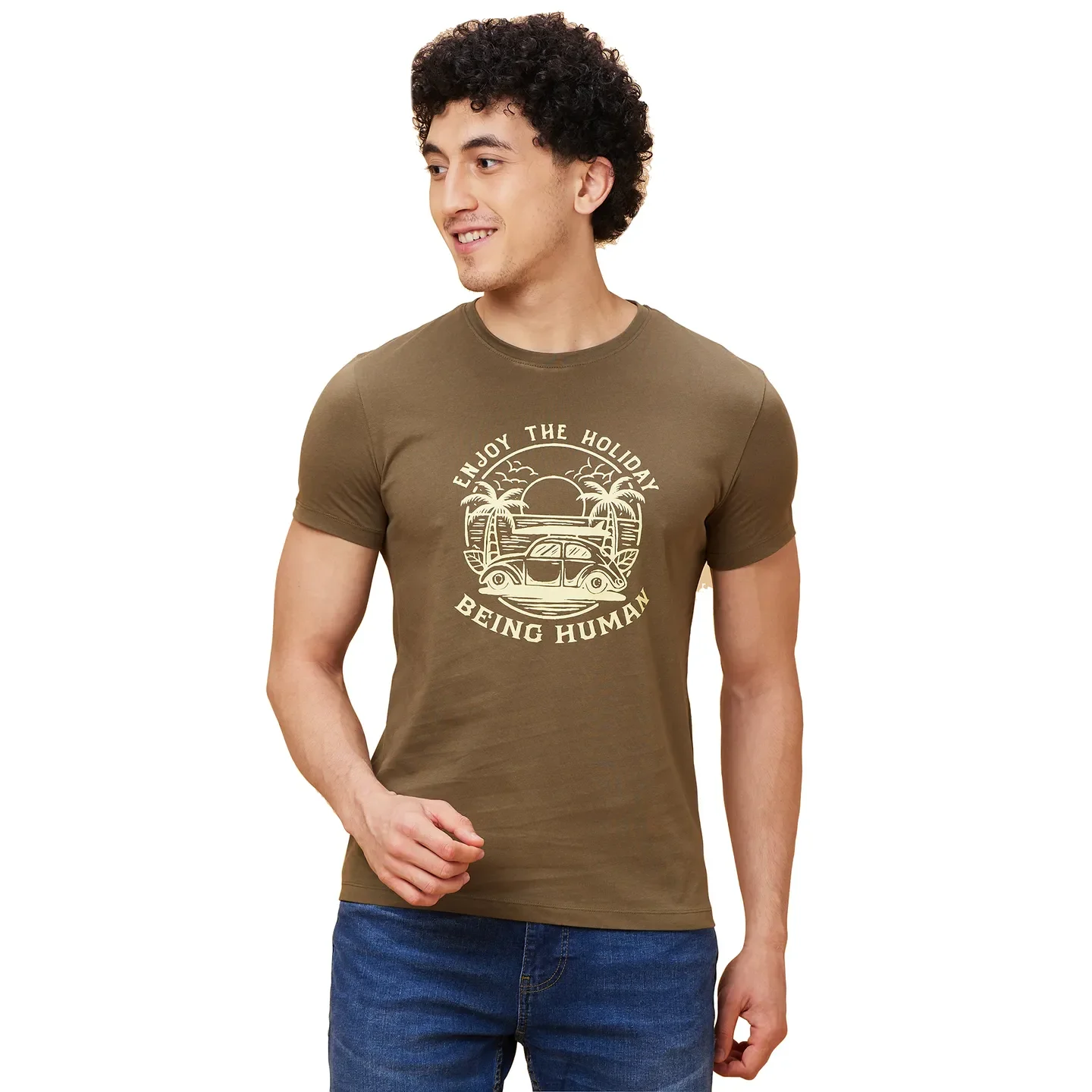 Green Regular Fit Men's Short Sleeves T-Shirt by Being Human Clothing - Image 6