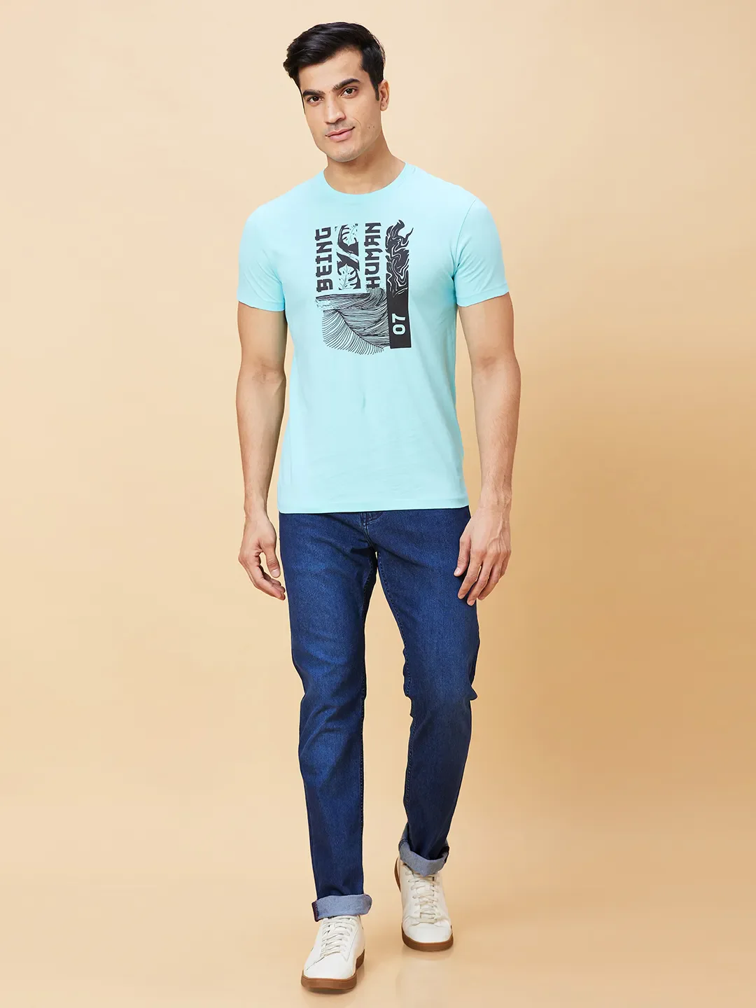 Light Blue Regular Fit Men's Short Sleeves T-Shirt by Being Human Clothing - Image 2
