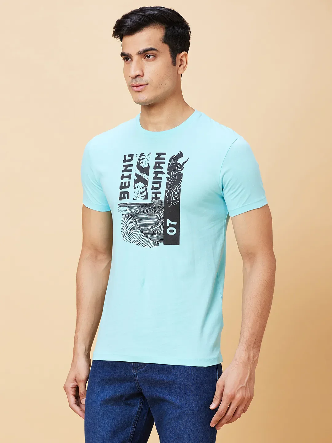 Light Blue Regular Fit Men's Short Sleeves T-Shirt by Being Human Clothing - Image 3