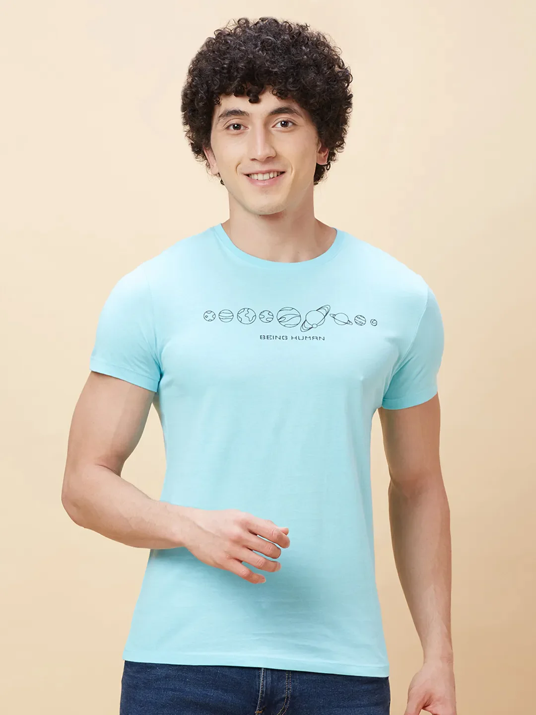 Light Blue Regular Fit Men's Short Sleeves T-Shirt by Being Human Clothing