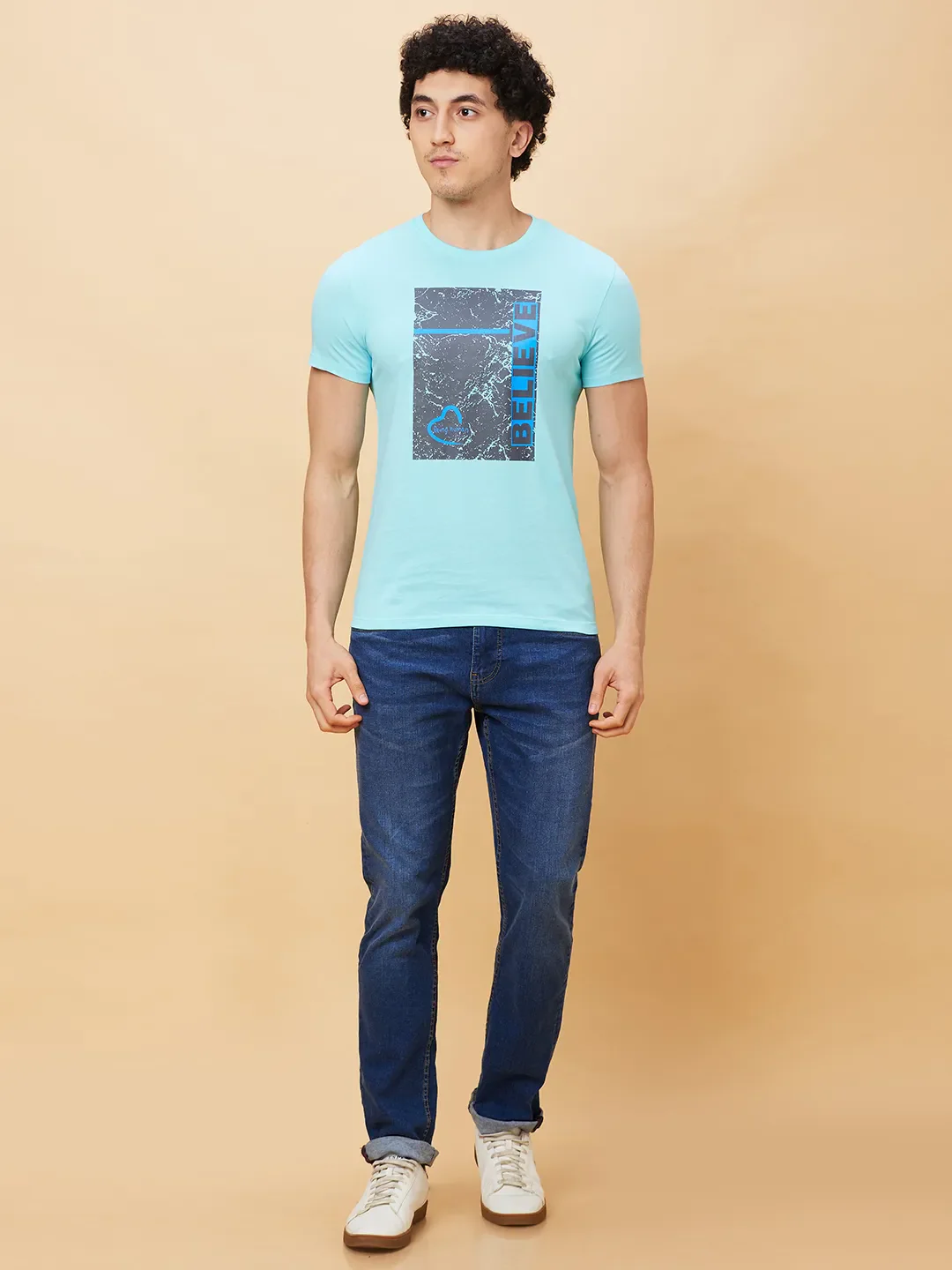 Light Blue Regular Fit Men's Short Sleeves T-Shirt by Being Human Clothing - Image 4