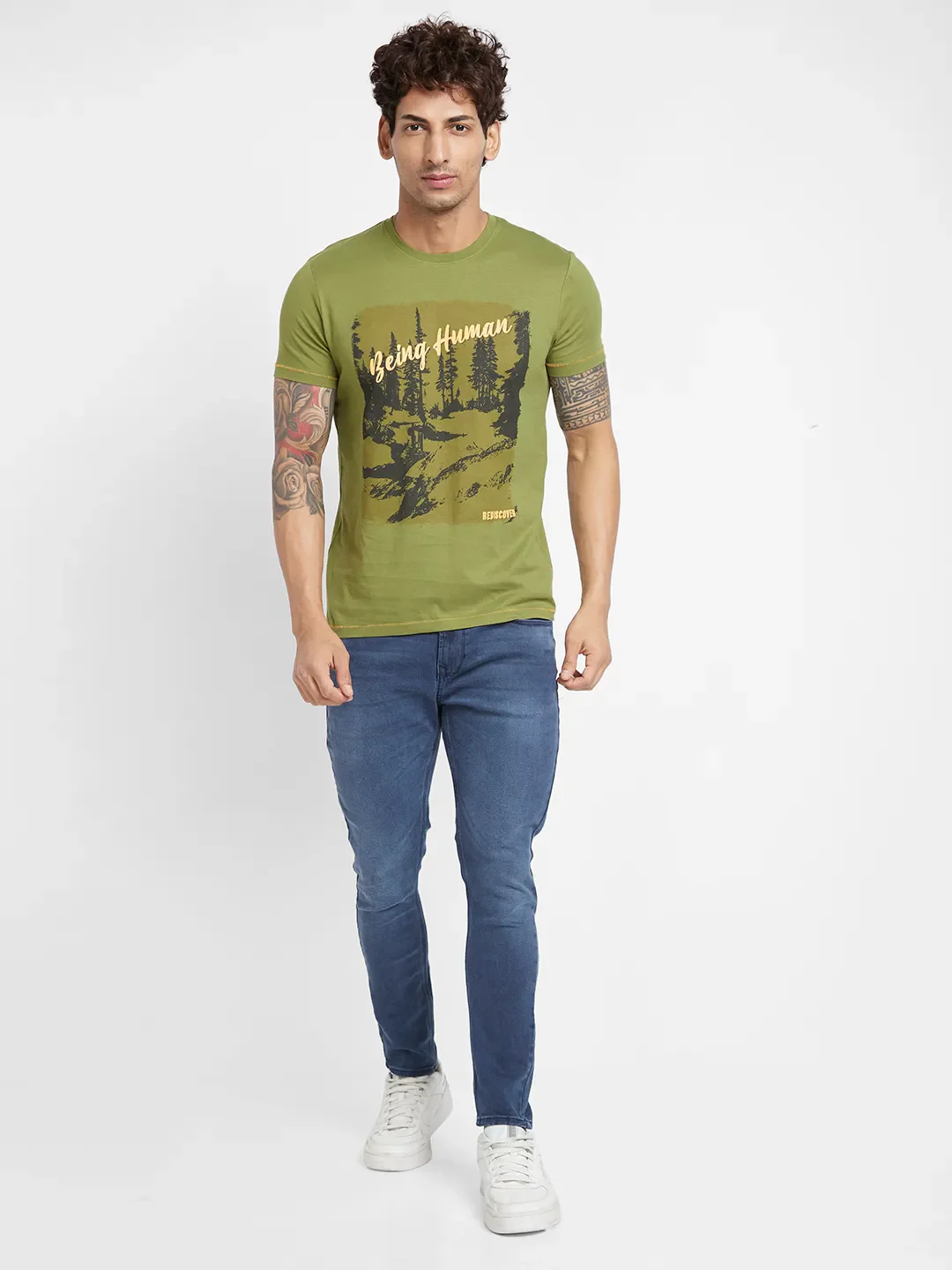 Green Regular Fit Men's Short Sleeves T-Shirt by Being Human Clothing - Image 2