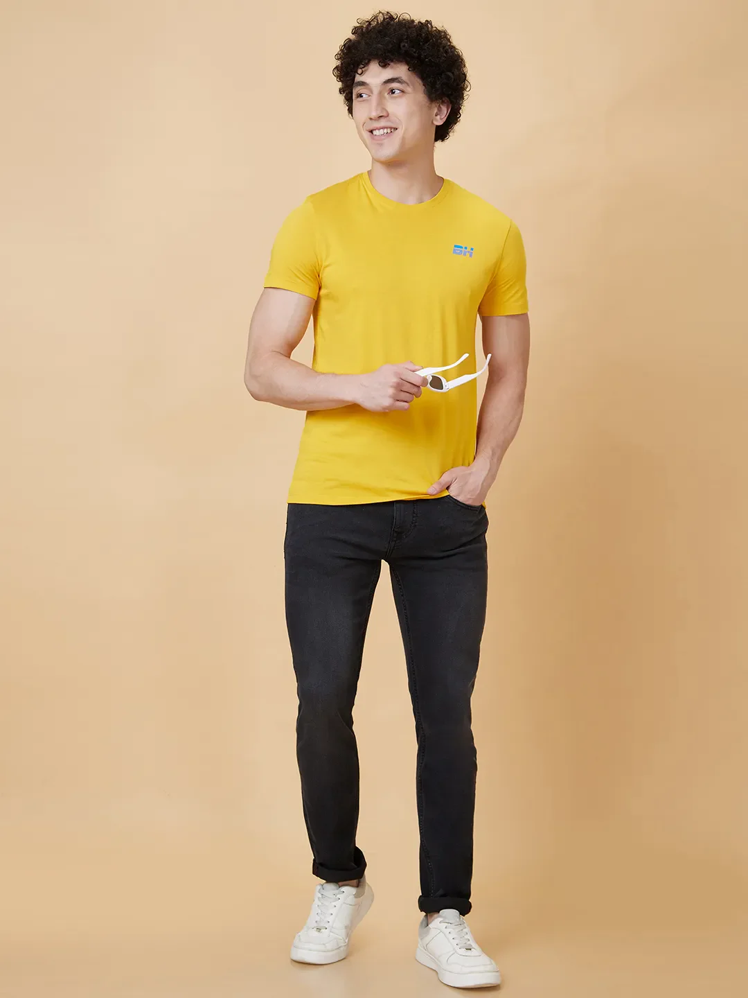 Mustard Regular Fit Round Neck Men's T-Shirt by Being Human Clothing - Image 5