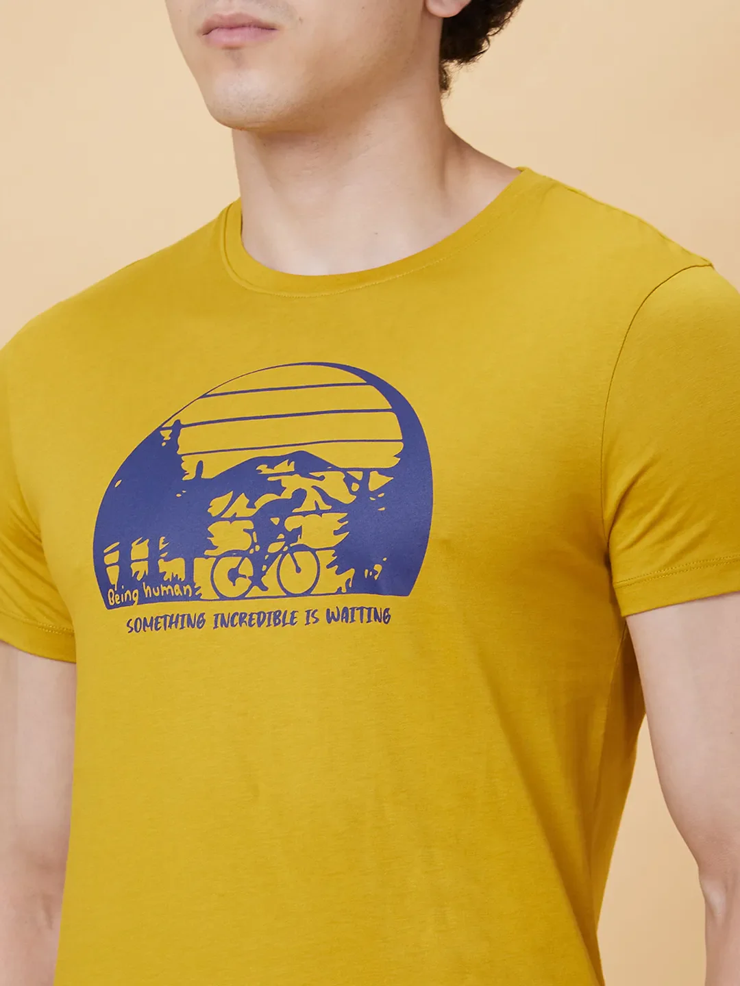 Yellow Regular Fit Men's Short Sleeves T-Shirt by Being Human Clothing - Image 4