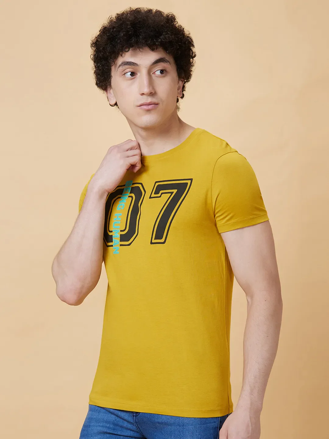 Yellow Regular Fit Men's Short Sleeves T-Shirt by Being Human Clothing - Image 3