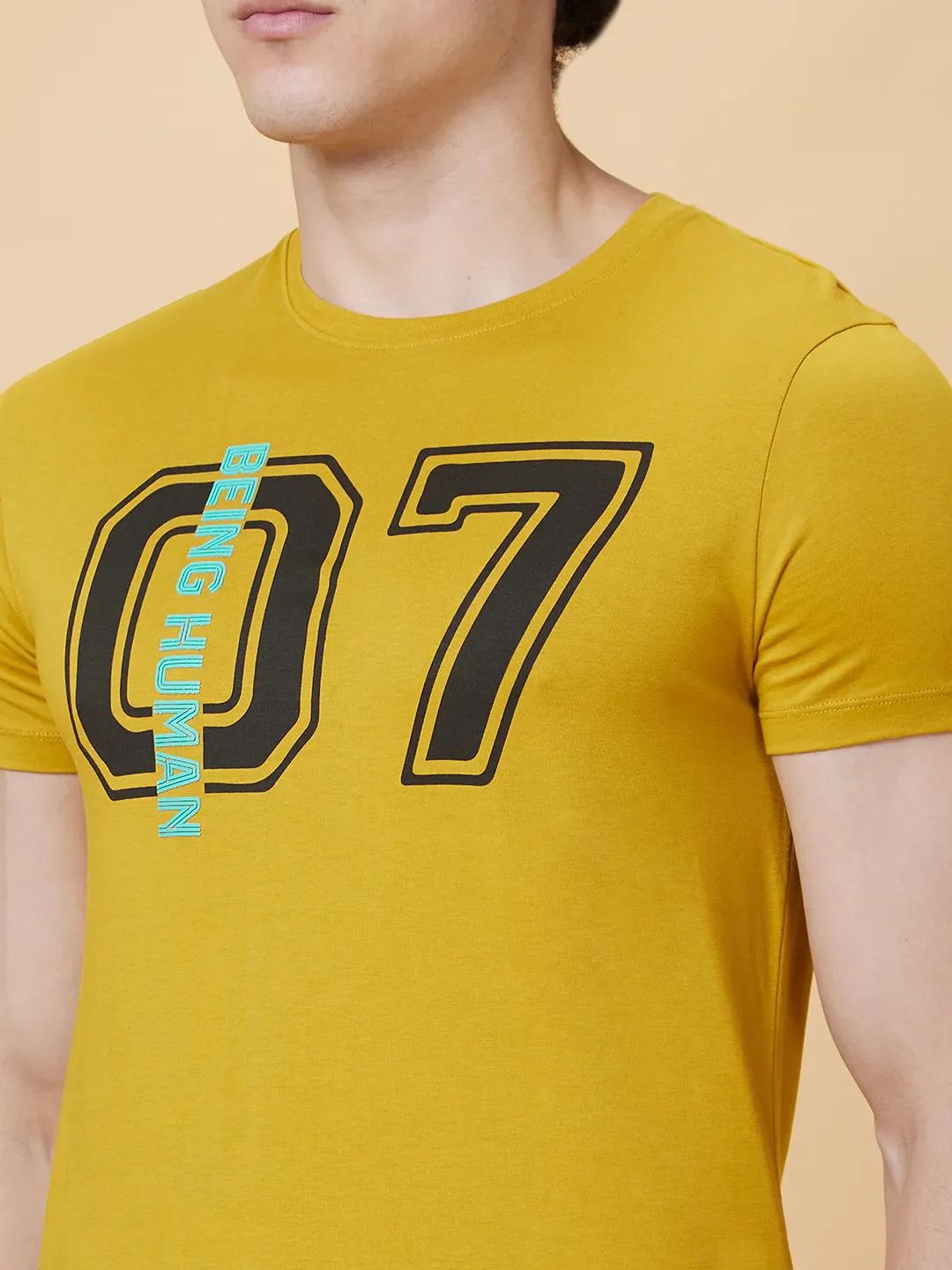 Yellow Regular Fit Men's Short Sleeves T-Shirt by Being Human Clothing - Image 4