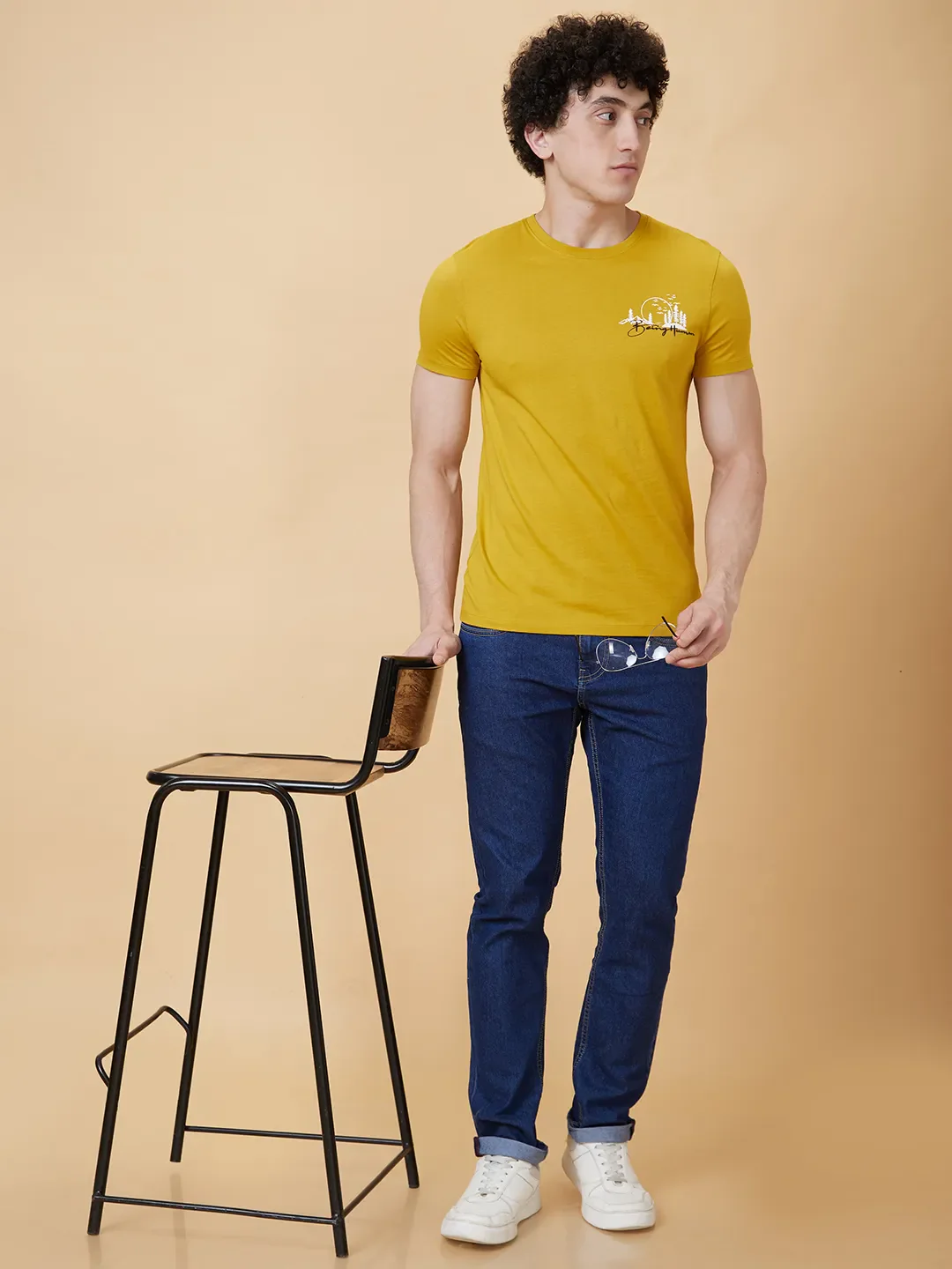 Yellow Regular Fit Men's Short Sleeves T-Shirt by Being Human Clothing - Image 5