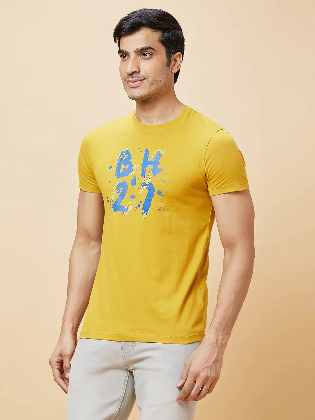 Mustard Regular Fit Round Neck Men's T-Shirt by Being Human Clothing - Image 2