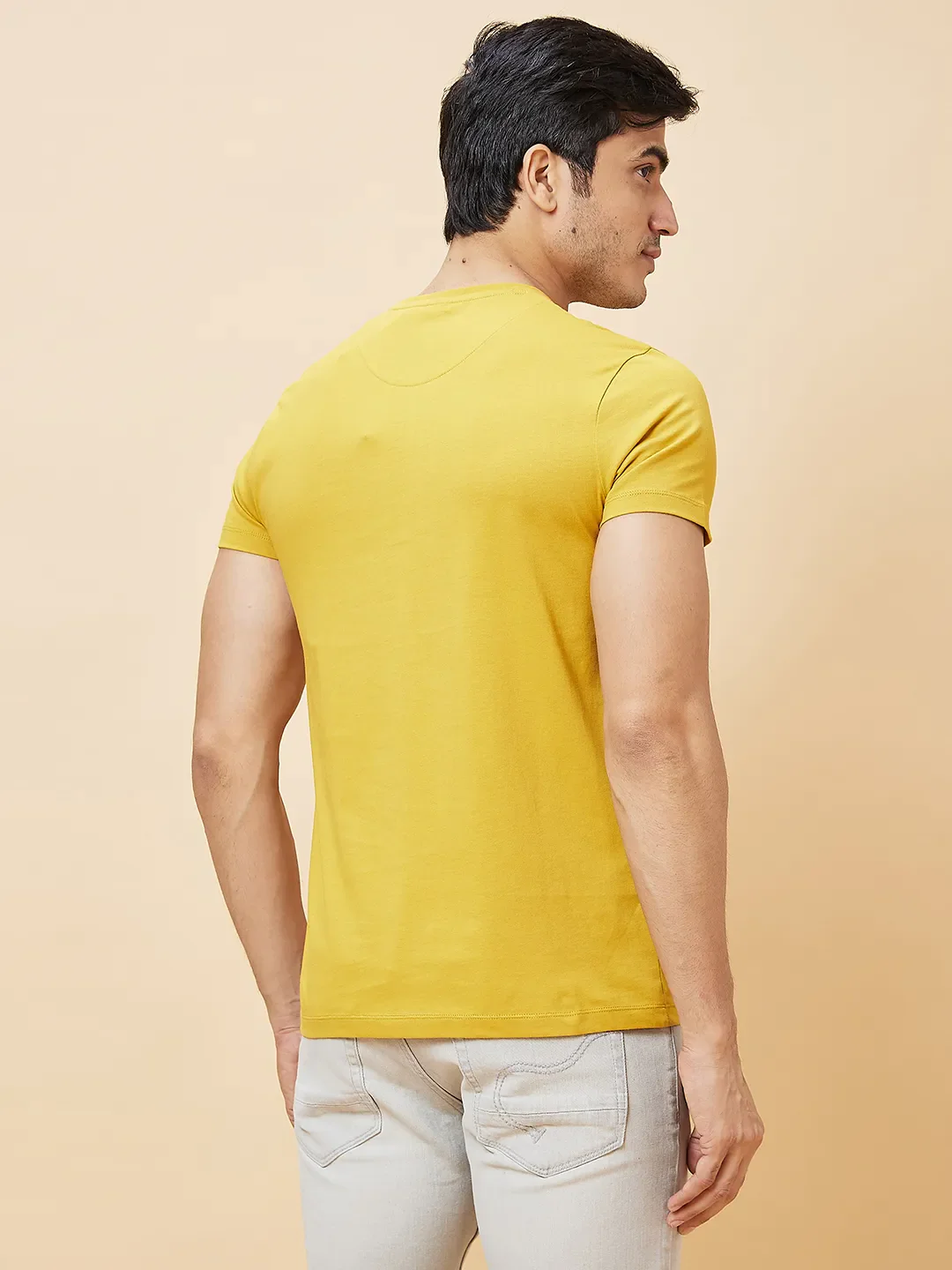 Mustard Regular Fit Round Neck Men's T-Shirt by Being Human Clothing - Image 3