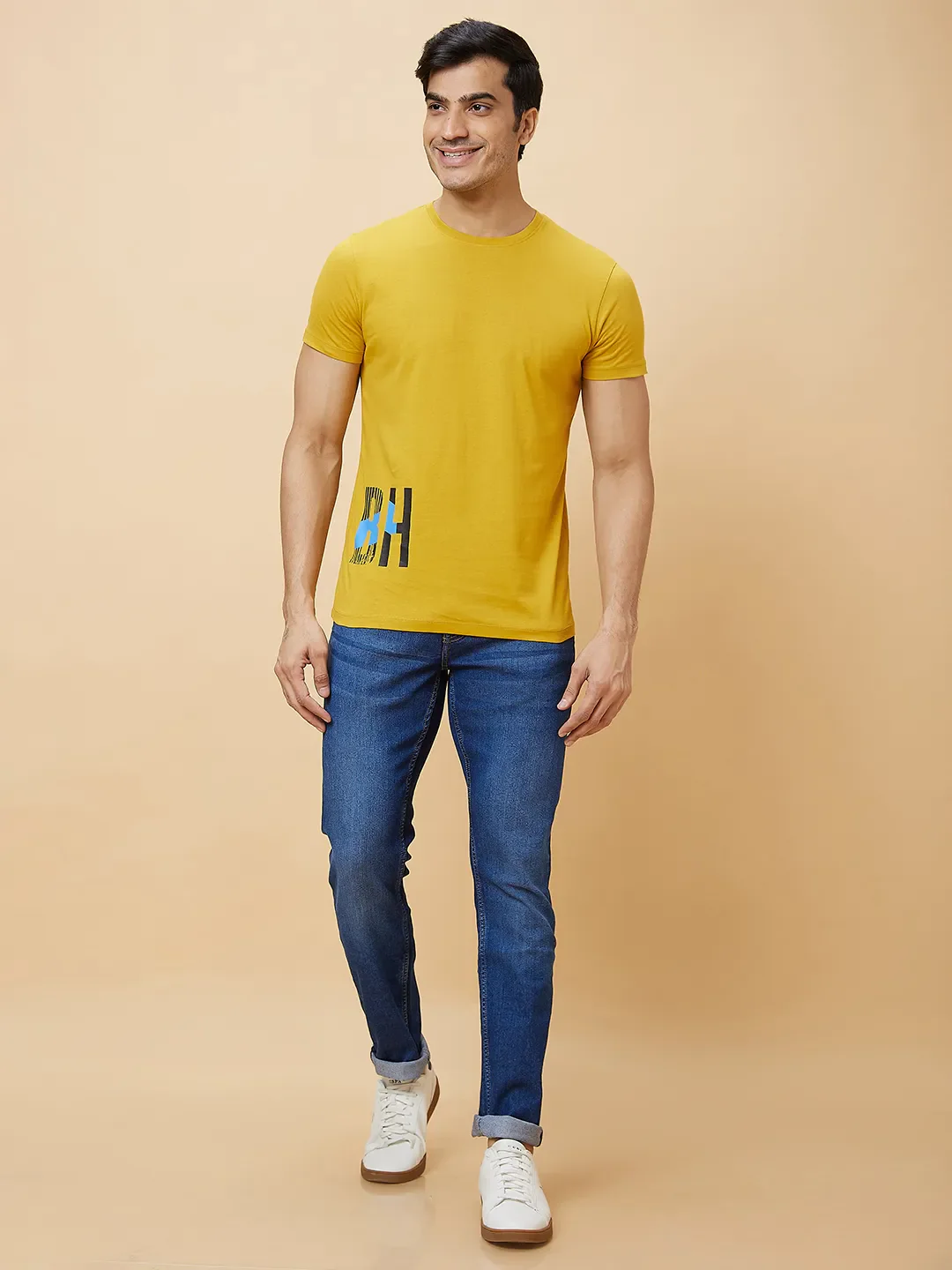 Yellow Regular Fit Men's Short Sleeves T-Shirt by Being Human Clothing - Image 2