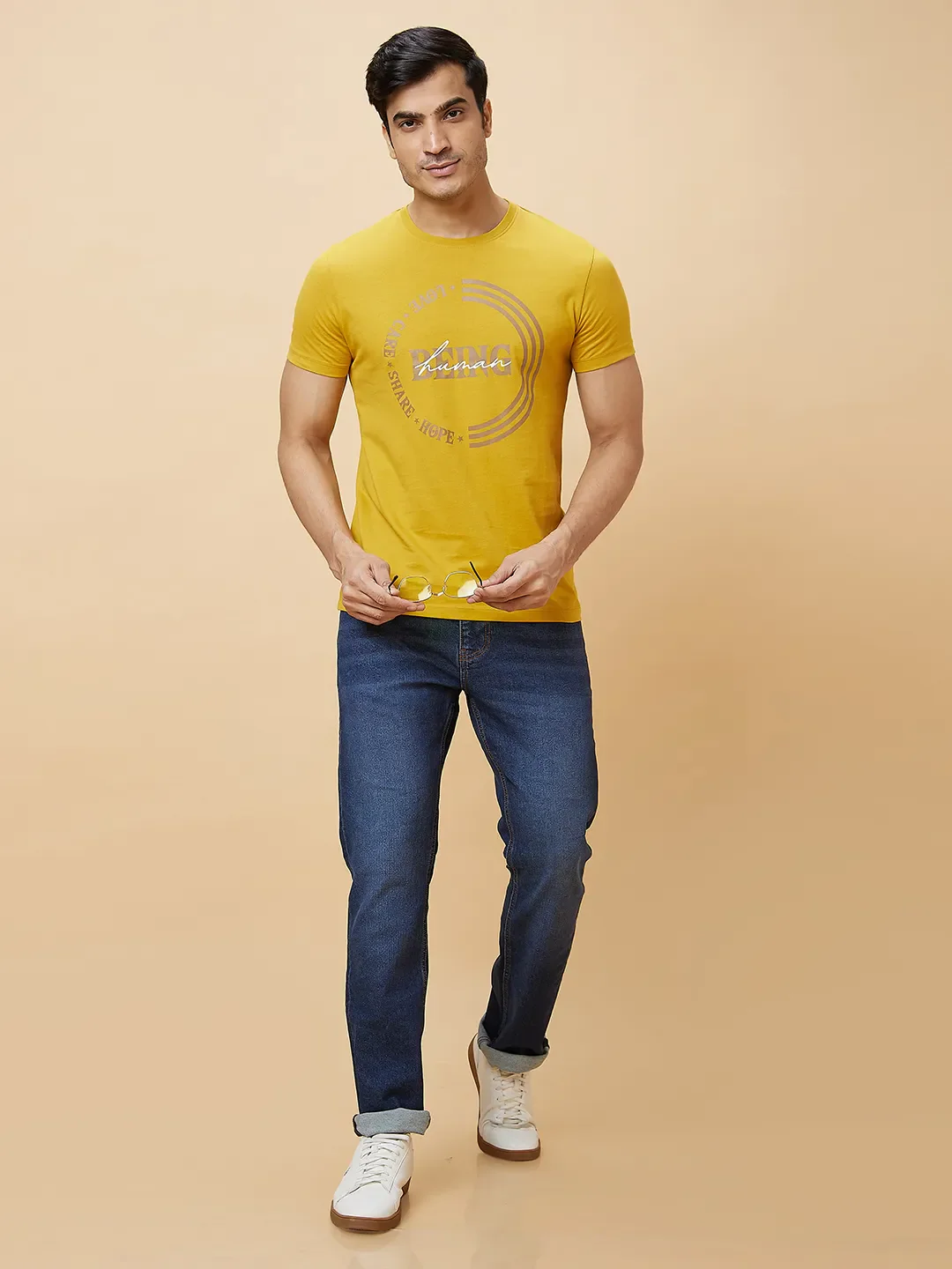 Yellow Regular Fit Men's Short Sleeves T-Shirt by Being Human Clothing - Image 5