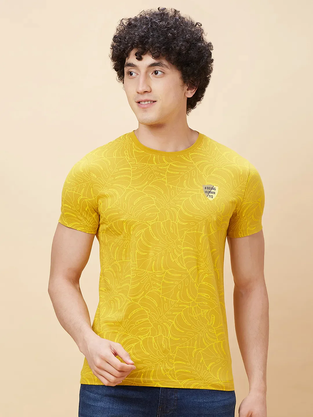 Yellow Regular Fit Men's Short Sleeves T-Shirt by Being Human Clothing