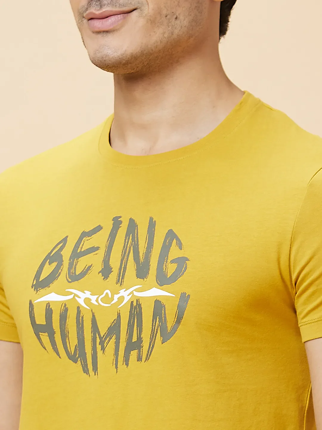 Yellow Regular Fit Men's Short Sleeves T-Shirt by Being Human Clothing - Image 4