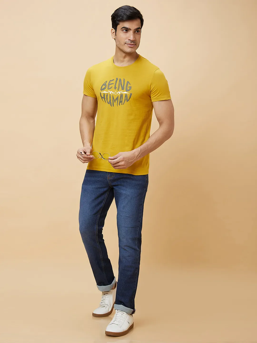 Yellow Regular Fit Men's Short Sleeves T-Shirt by Being Human Clothing - Image 5