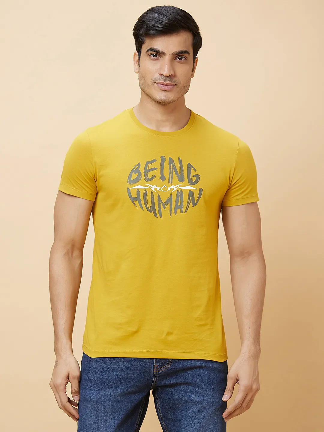 Yellow Regular Fit Men's Short Sleeves T-Shirt by Being Human Clothing - Image 6