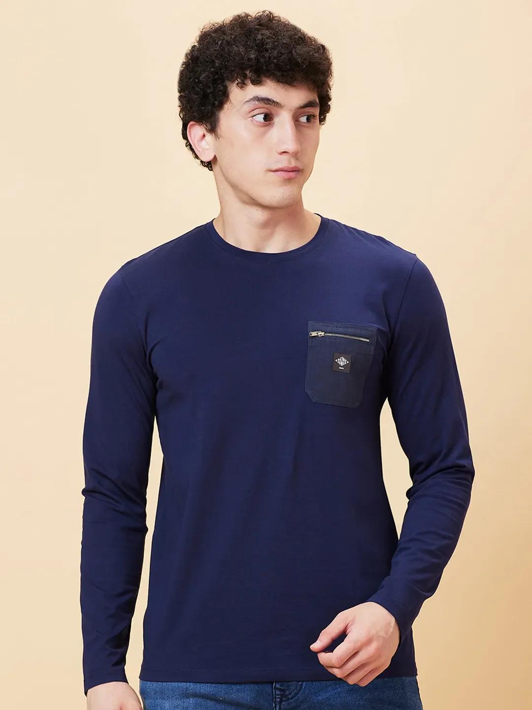Navy Regular Fit Round Neck Men's T-Shirt by Being Human Clothing - Image 2