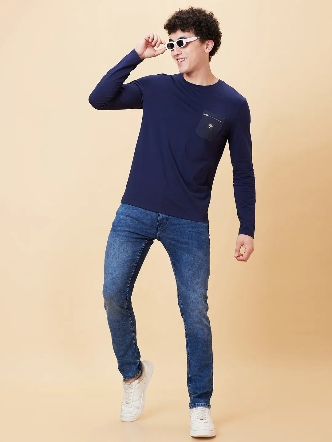 Navy Regular Fit Round Neck Men's T-Shirt by Being Human Clothing - Image 6