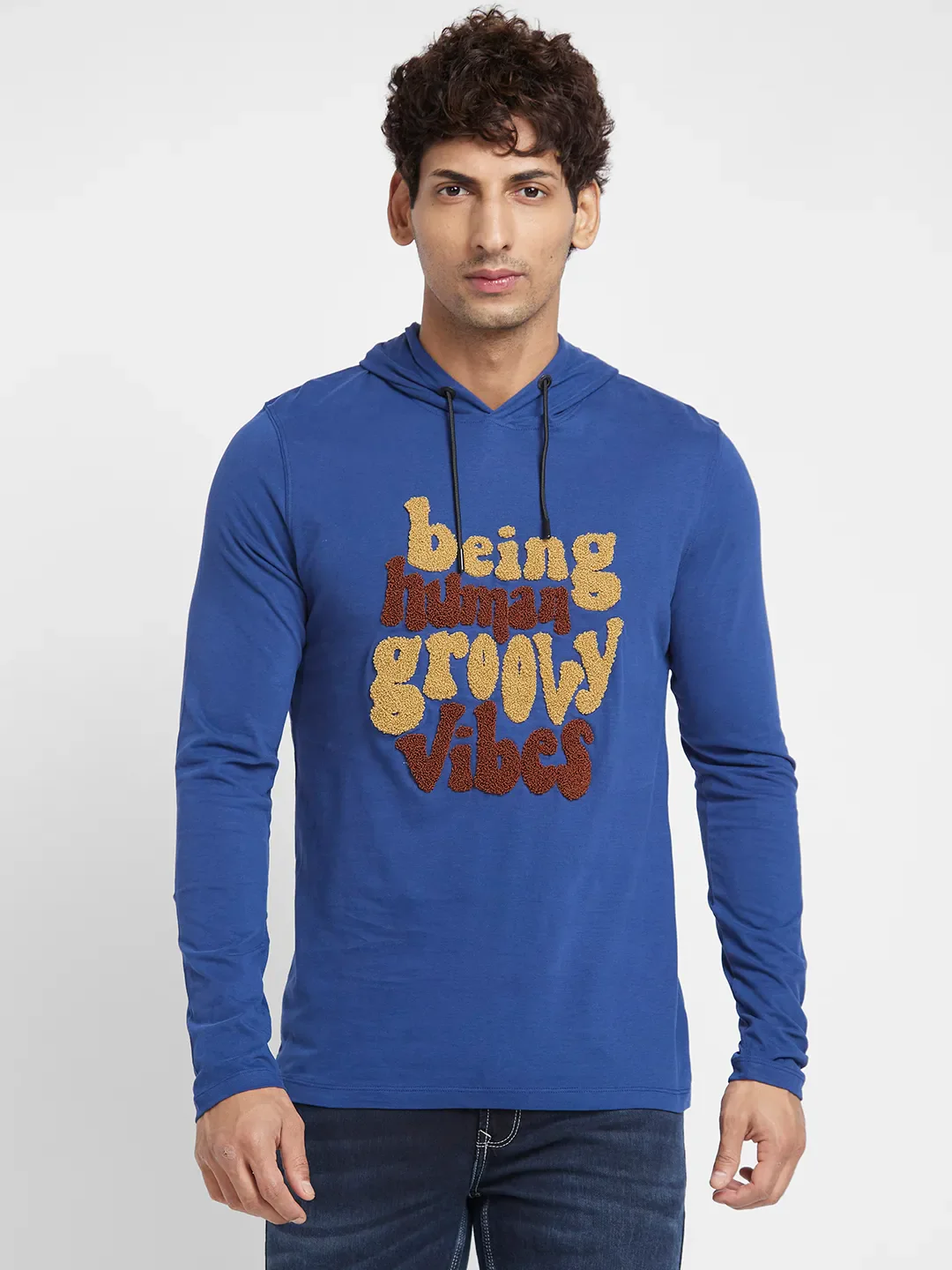 Navy Regular Fit Hooded Neck Men's T-Shirt by Being Human Clothing