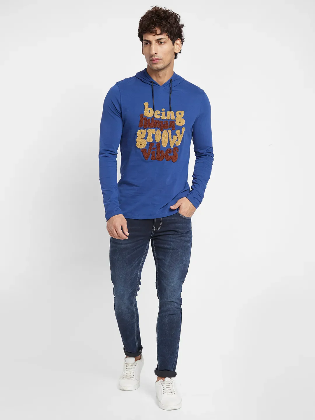 Navy Regular Fit Hooded Neck Men's T-Shirt by Being Human Clothing - Image 2