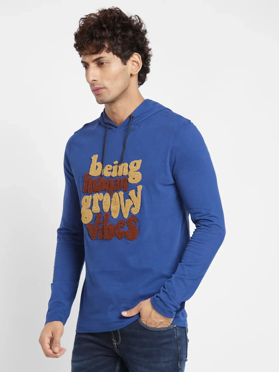 Navy Regular Fit Hooded Neck Men's T-Shirt by Being Human Clothing - Image 3