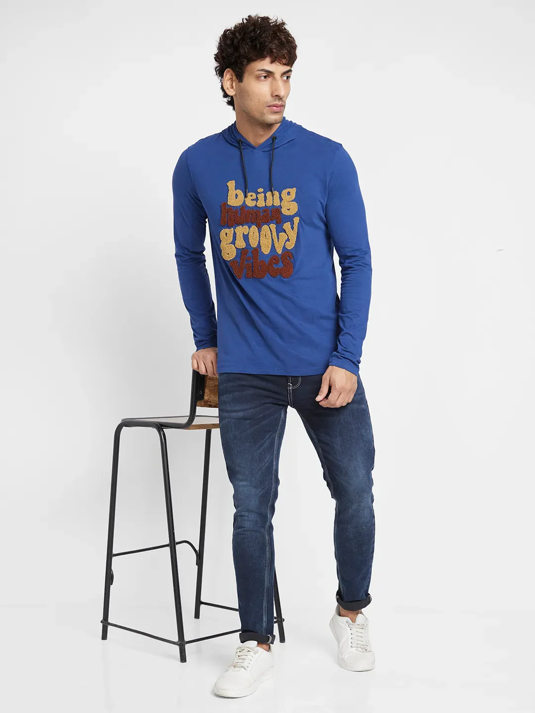 Navy Regular Fit Hooded Neck Men's T-Shirt by Being Human Clothing - Image 6