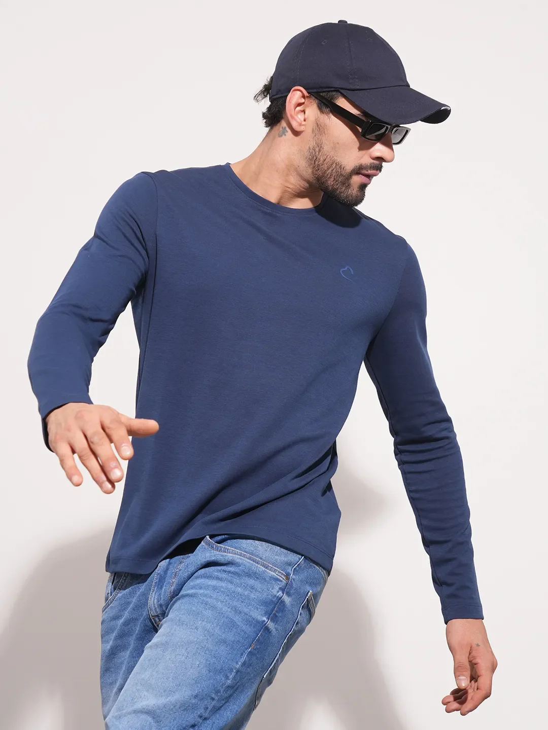 Navy Regular Fit Round Neck Men's T-Shirt by Being Human Clothing - Image 6