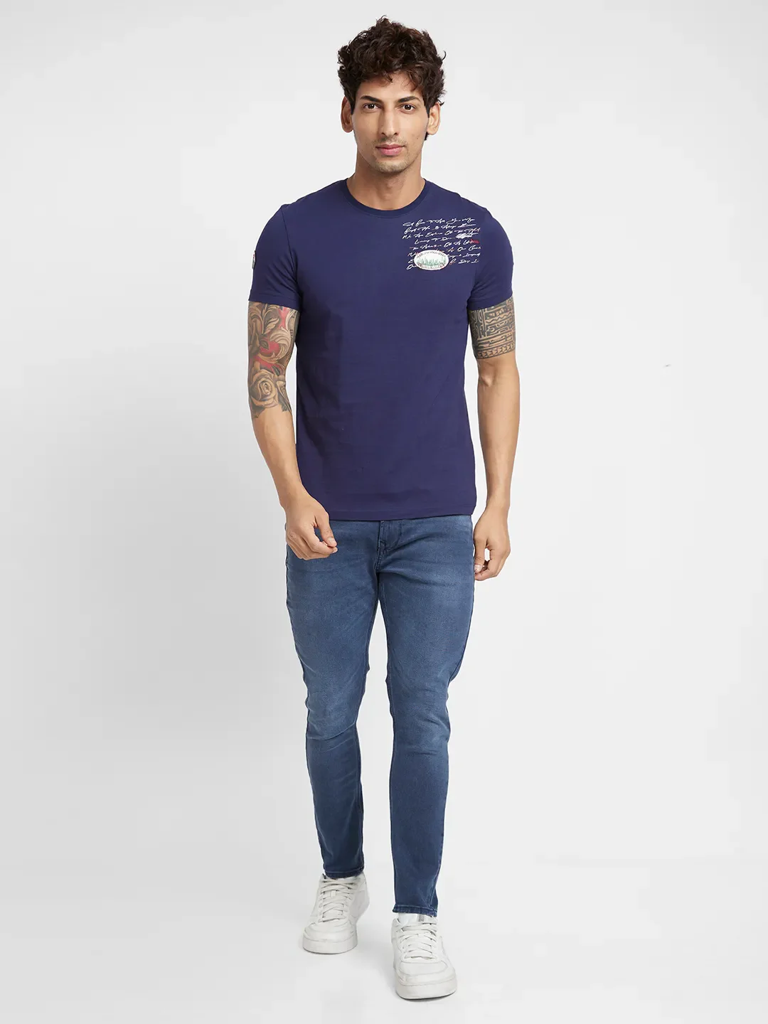 Navy Regular Fit Round Neck Men's T-Shirt by Being Human Clothing - Image 2