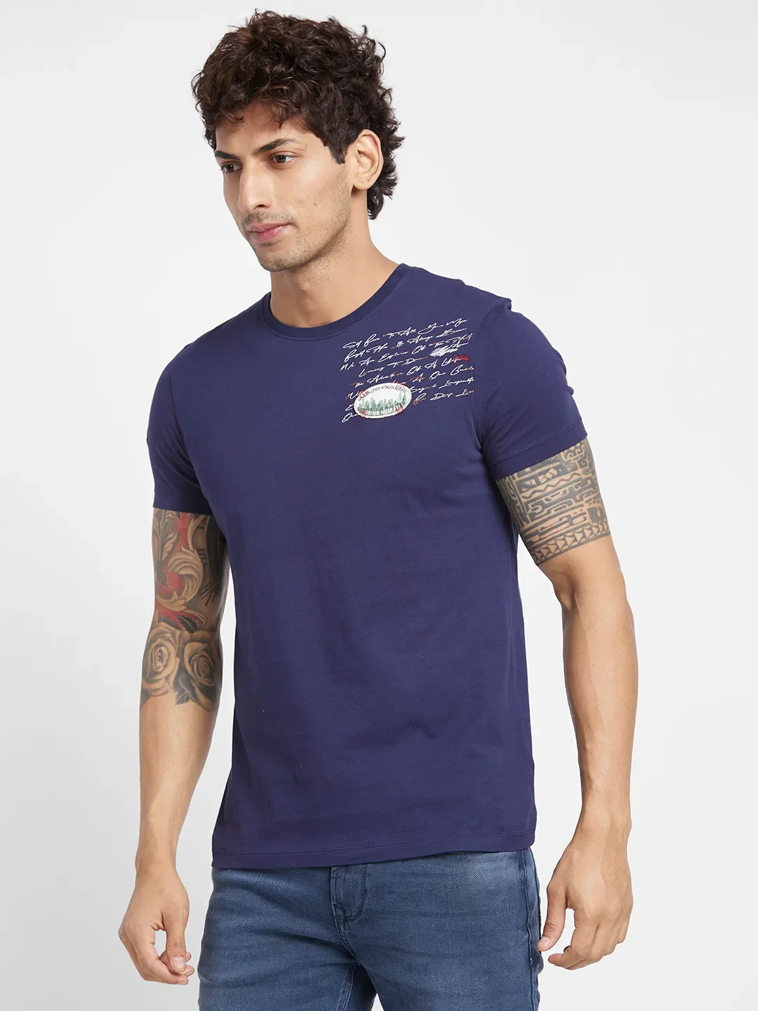 Navy Regular Fit Round Neck Men's T-Shirt by Being Human Clothing - Image 3