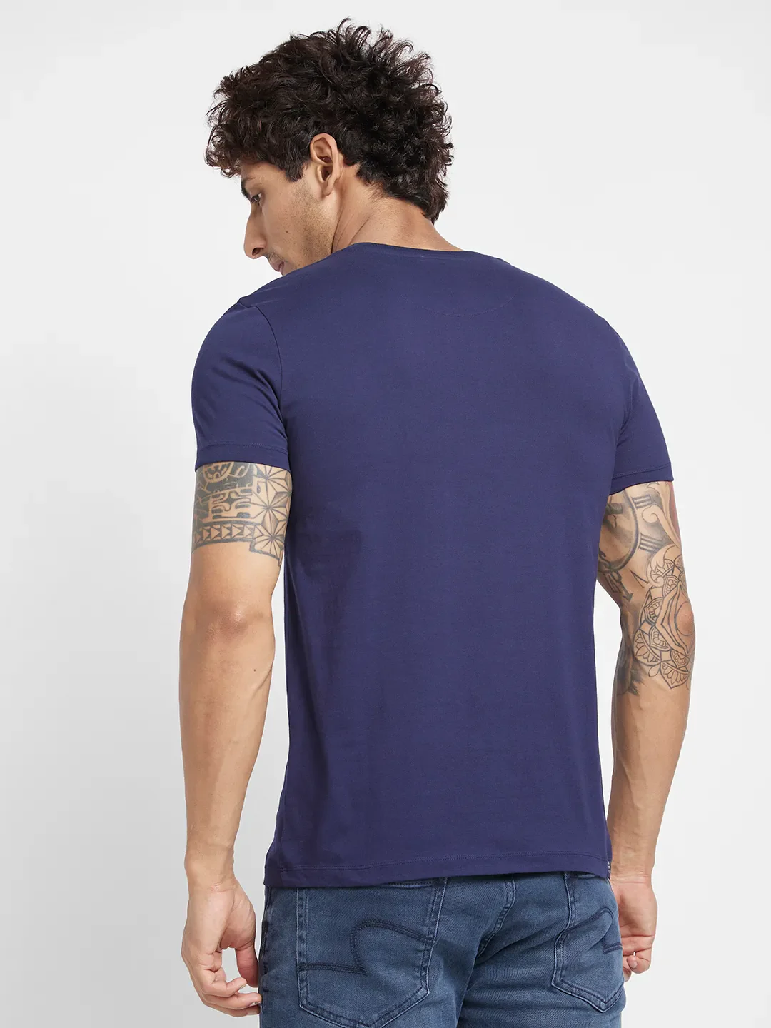 Navy Regular Fit Round Neck Men's T-Shirt by Being Human Clothing - Image 4