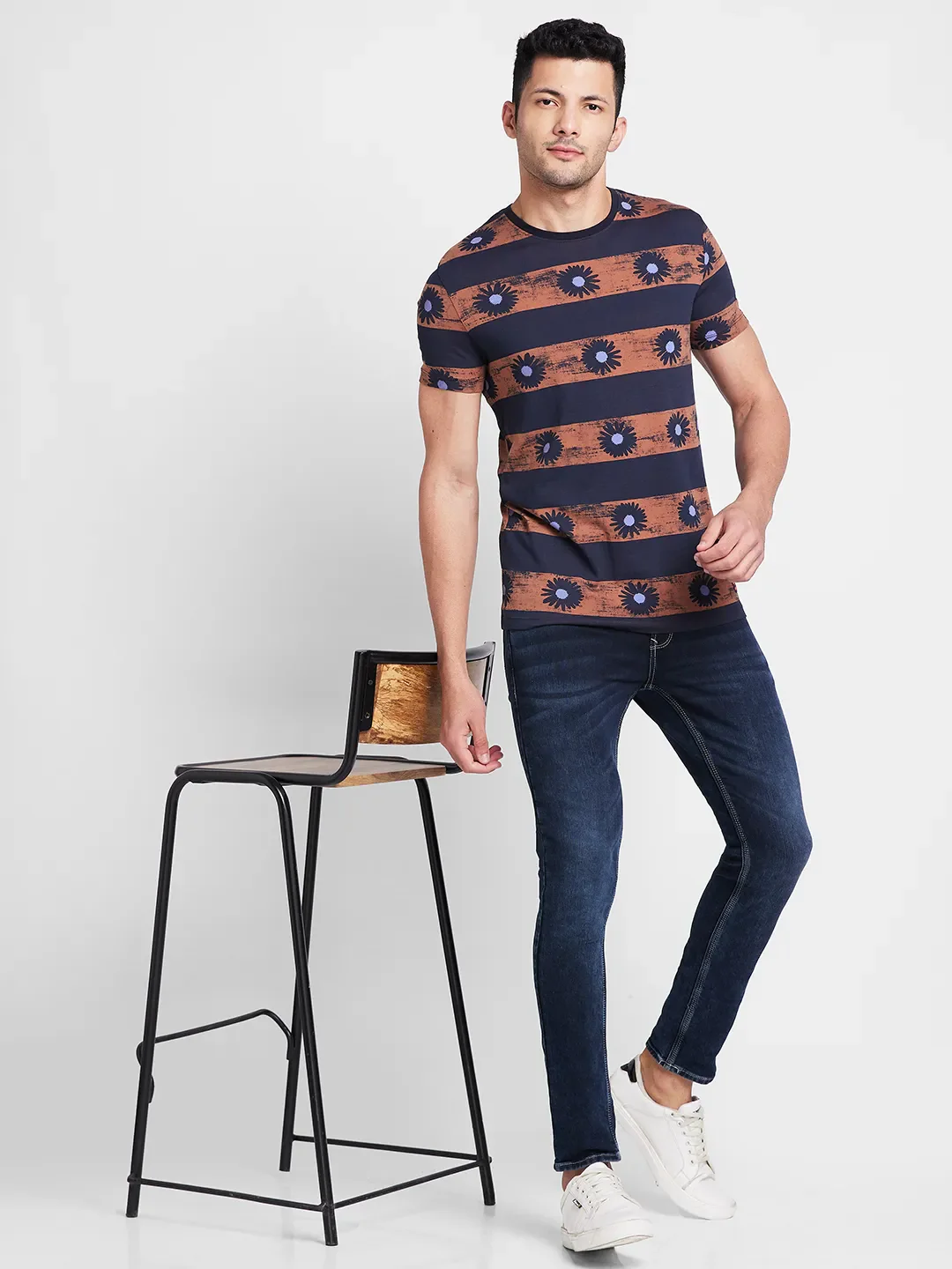 Navy Regular Fit Round Neck Men's T-Shirt by Being Human Clothing - Image 6
