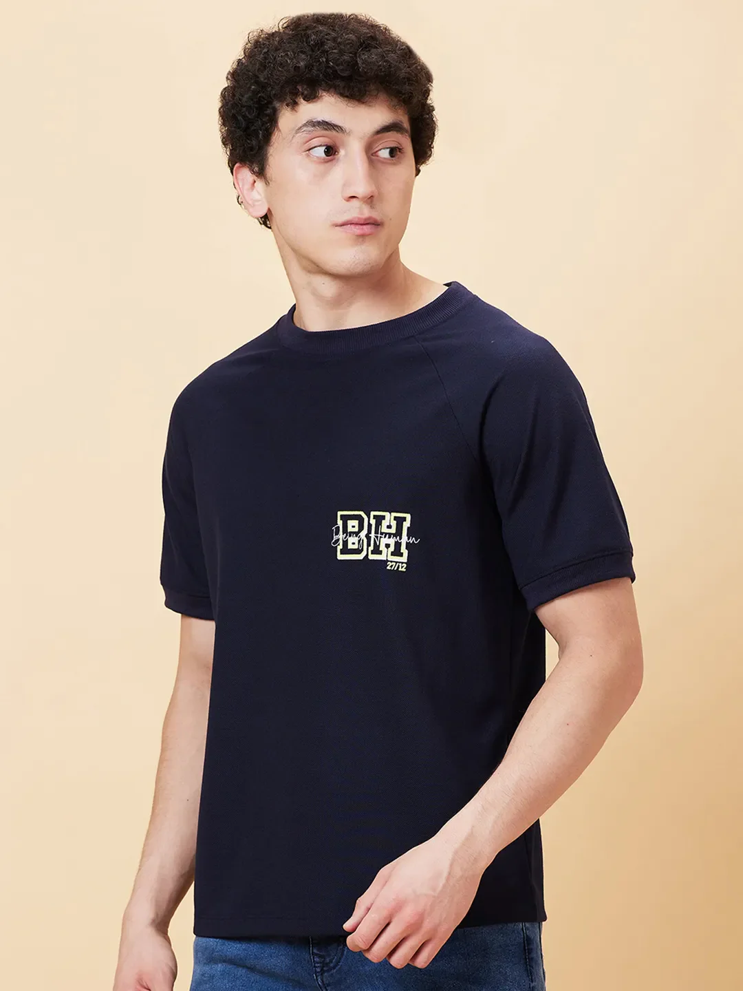Navy Regular Fit Men's Short Sleeves T-Shirt by Being Human Clothing - Image 4