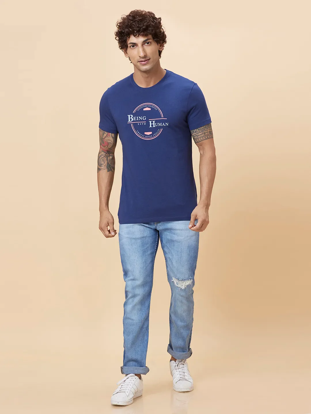 Navy Regular Fit Men's Short Sleeves T-Shirt by Being Human Clothing - Image 2