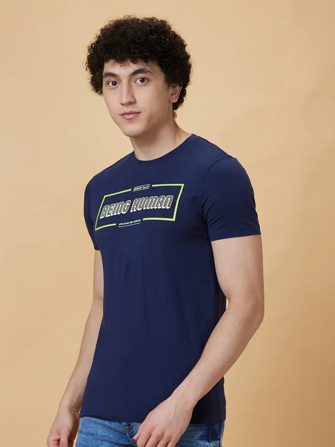 Navy Regular Fit Men's Short Sleeves T-Shirt by Being Human Clothing - Image 3