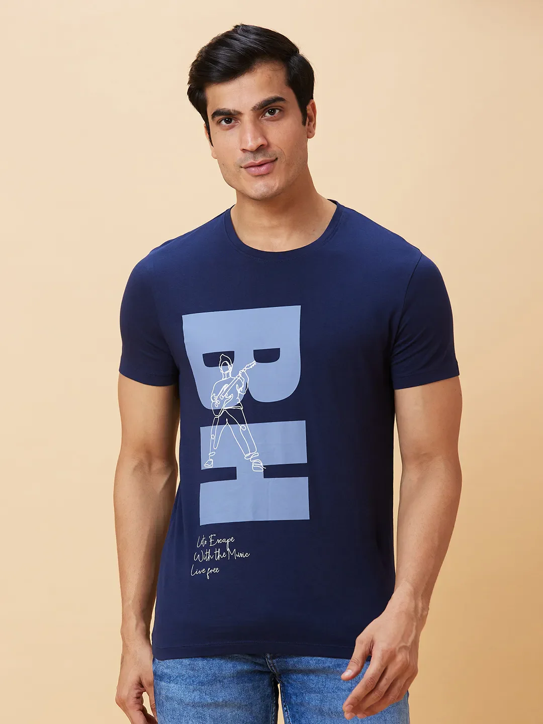 Navy Regular Fit Men's Short Sleeves T-Shirt by Being Human Clothing - Image 6