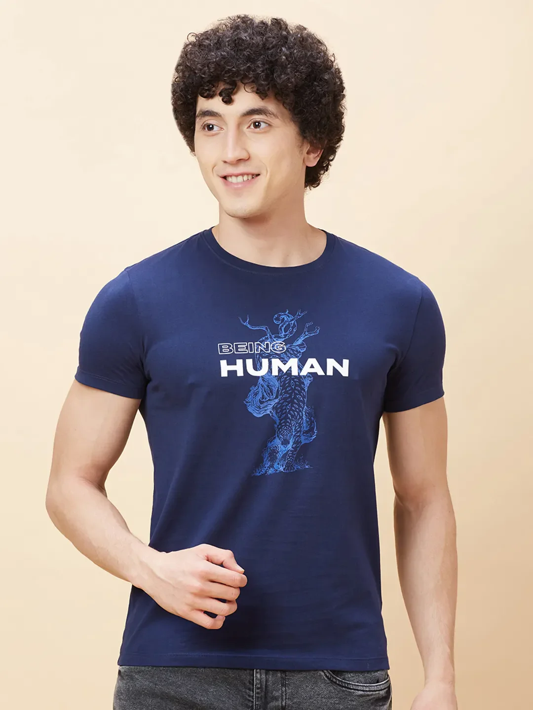 Navy Regular Fit Men's Short Sleeves T-Shirt by Being Human Clothing