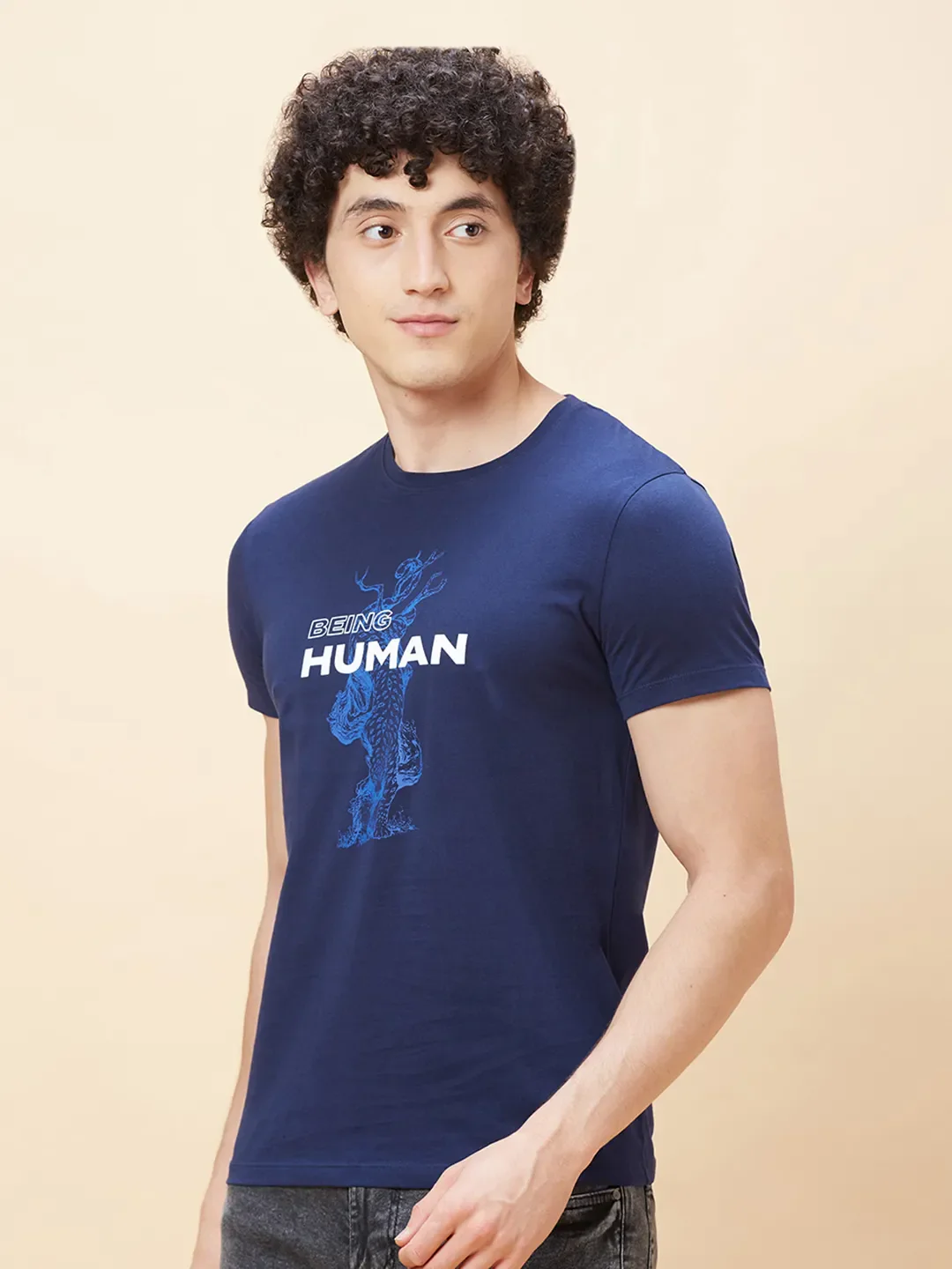Navy Regular Fit Men's Short Sleeves T-Shirt by Being Human Clothing - Image 4