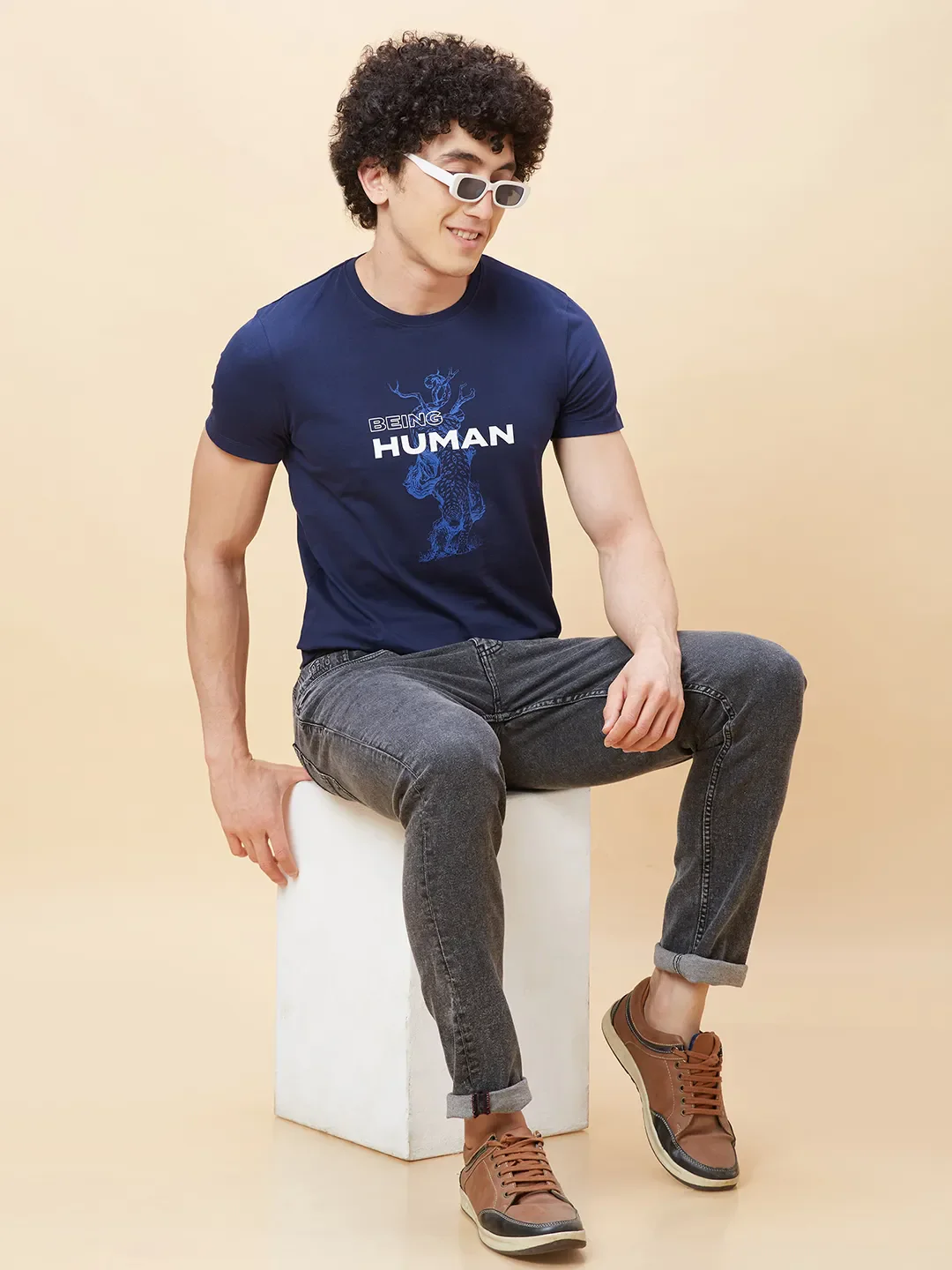 Navy Regular Fit Men's Short Sleeves T-Shirt by Being Human Clothing - Image 6