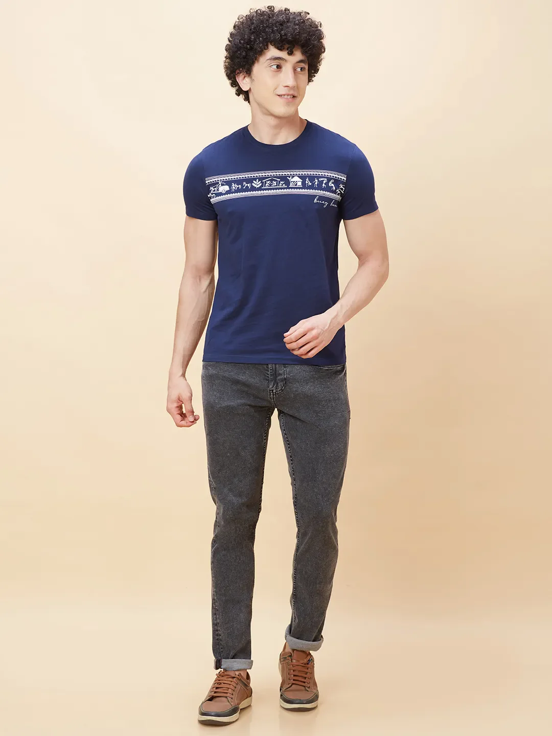 Navy Regular Fit Men's Short Sleeves T-Shirt by Being Human Clothing - Image 2