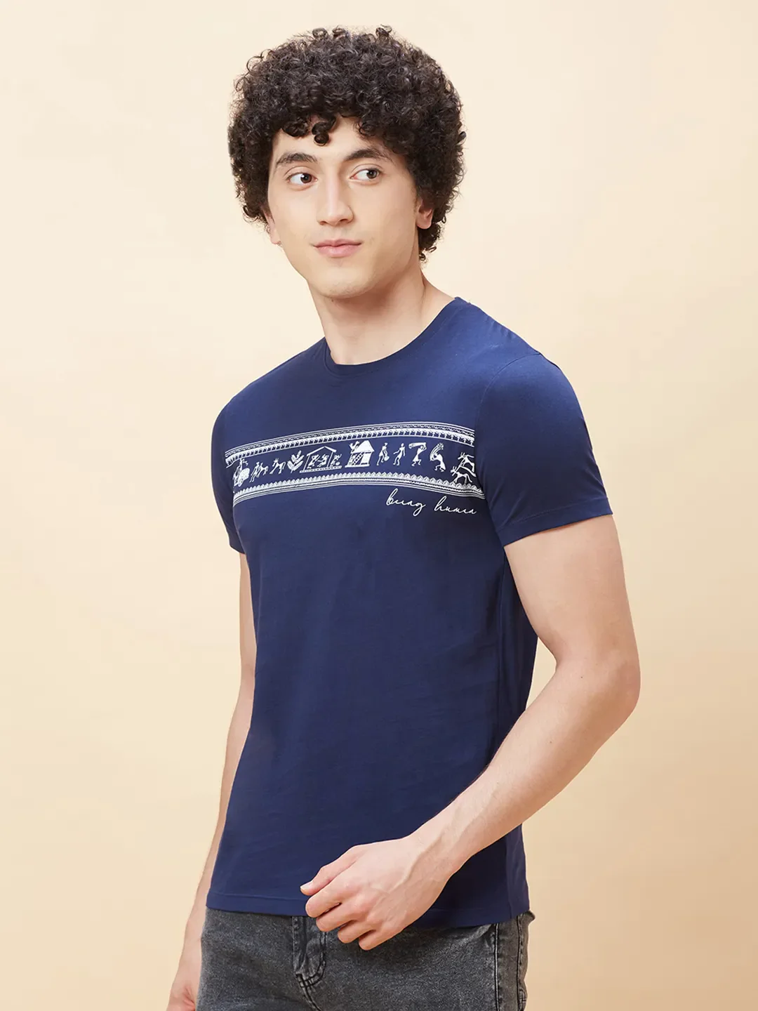 Navy Regular Fit Men's Short Sleeves T-Shirt by Being Human Clothing - Image 4