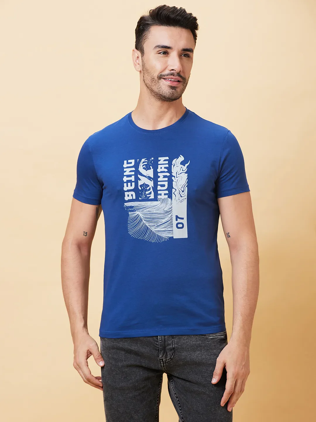 Navy Regular Fit Men's Short Sleeves T-Shirt by Being Human Clothing